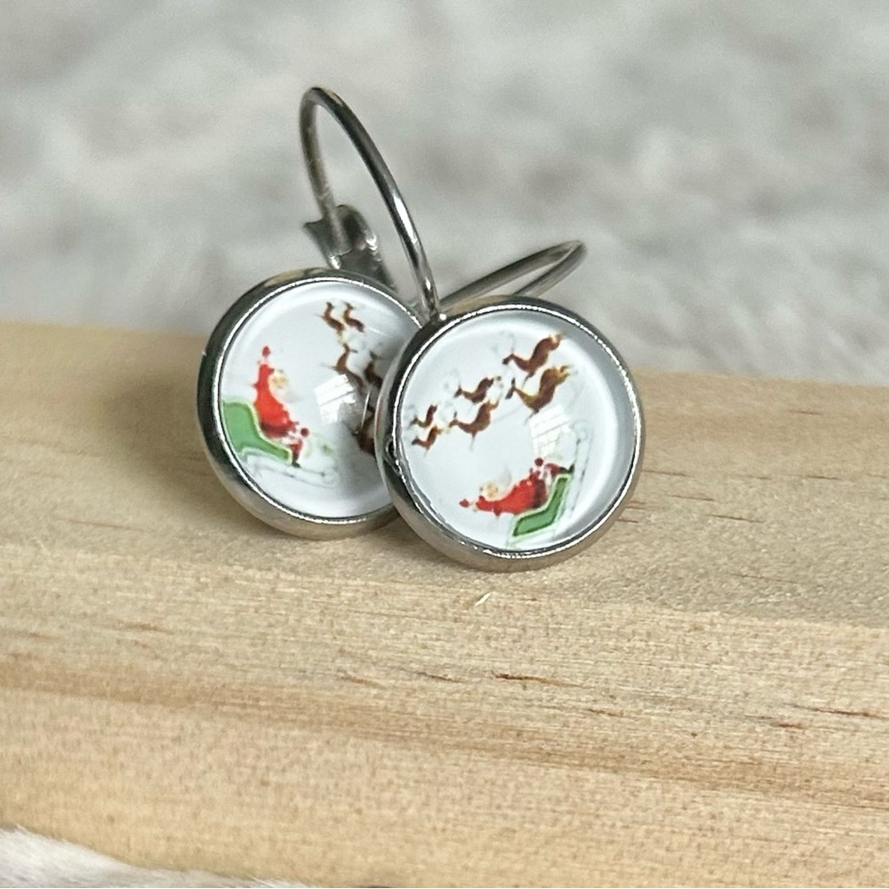 2 for $14 Handmade Santa and Reindeer Lever Back Earrings